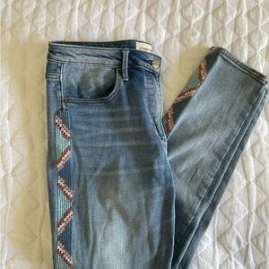 DRIFTWOOD Blue Skinny Jeans with Colorful Embroidery